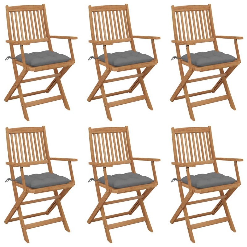 Chaises pliables de jardin lot de 6 avec coussins Bois d'acacia Chaises pliables de jardin lot de 6 avec coussins Bois d'acacia