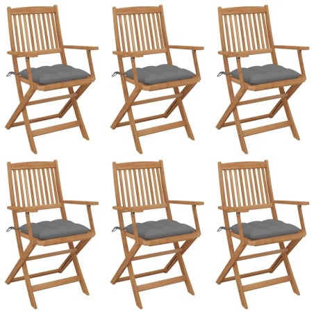 Chaises pliables de jardin lot de 6 avec coussins Bois d'acacia 