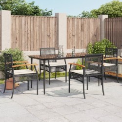 Ensemble à manger de jardin coussins 5pcs Noir Résine tressée 