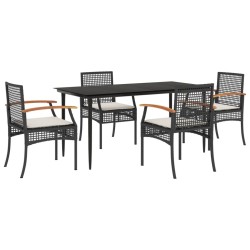 Ensemble à manger de jardin coussins 5pcs Noir Résine tressée 