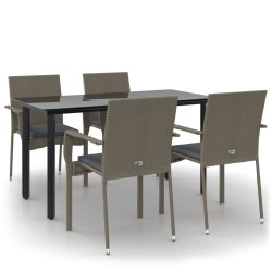 Ensemble à manger de jardin coussins 5 pcs noir et gris 