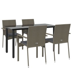 Ensemble à manger de jardin coussins 5 pcs noir et gris 