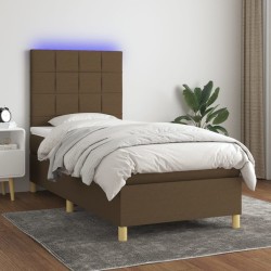 Sommier à lattes de lit matelas et LED Marron foncé 100x200 cm 