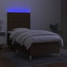 Sommier à lattes de lit matelas et LED Marron foncé 100x200 cm 