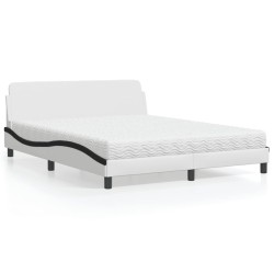 Lit avec matelas blanc et noir 160x200 cm similicuir 