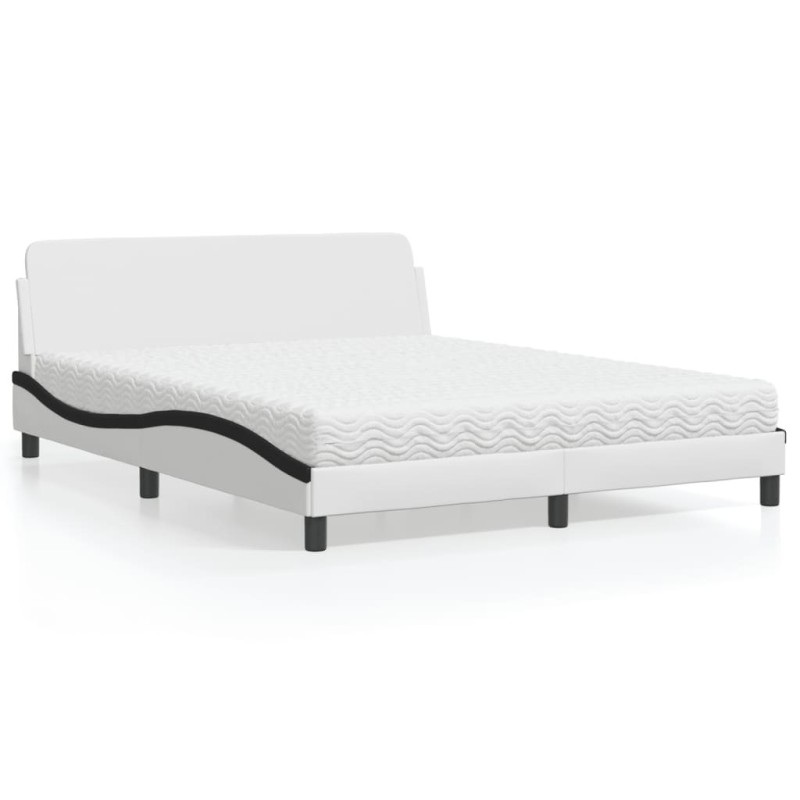 Lit avec matelas blanc et noir 160x200 cm similicuir 