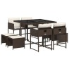 Ensemble à manger de jardin et coussins 9 pcs marron poly rotin 