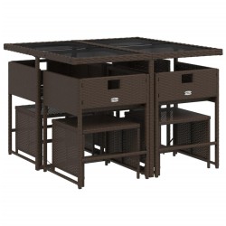 Ensemble à manger de jardin et coussins 9 pcs marron poly rotin 