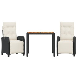 Ensemble à manger de jardin avec coussins 3 pcs Noir 
