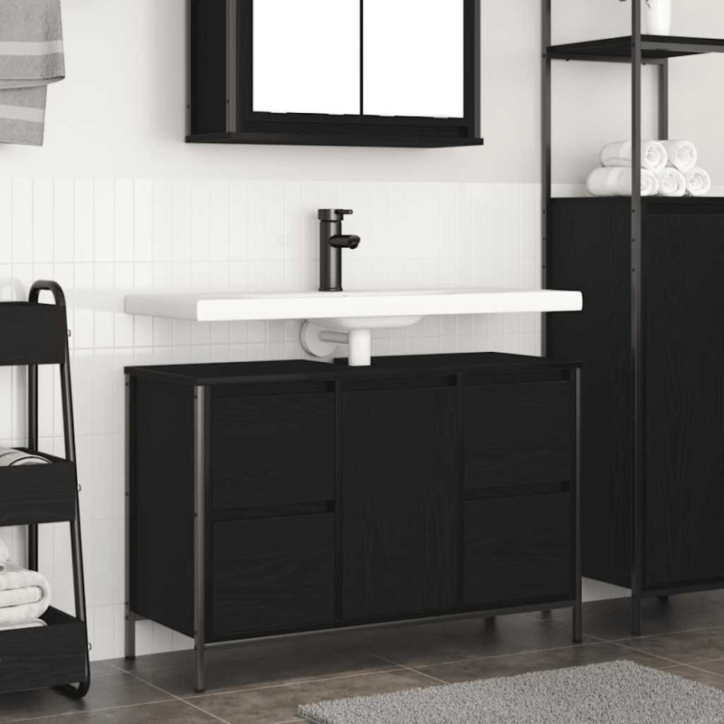 Meuble sous-vasque avec tiroirs chêne noir 90x34,5x60 cm 