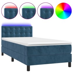 Sommier à lattes de lit avec matelas et LED Bleu foncé 90x200cm 