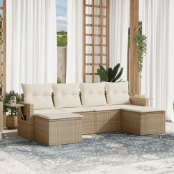 Salon de jardin avec coussins 6 pcs beige résine tressée 