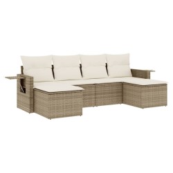Salon de jardin avec coussins 6 pcs beige résine tressée 