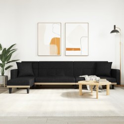 Canapé-lit en forme de L noir 275x140x70 cm tissu 