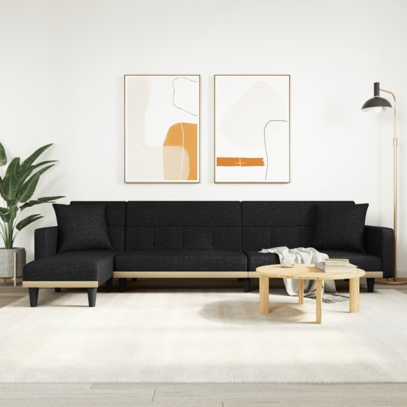 Canapé-lit en forme de L noir 275x140x70 cm tissu 