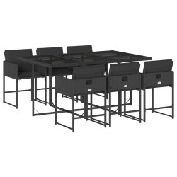Ensemble à manger de jardin coussins 7pcs Noir Résine tressée 