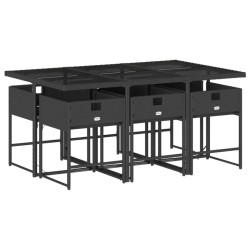 Ensemble à manger de jardin coussins 7pcs Noir Résine tressée 