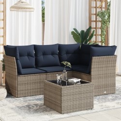 Salon de jardin 5 pcs avec coussins gris résine tressée 