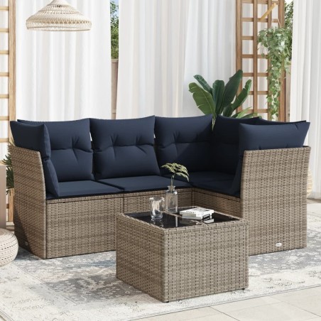 Salon de jardin 5 pcs avec coussins gris résine tressée 