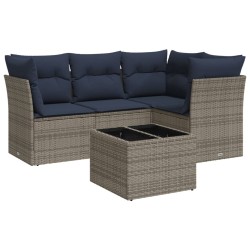 Salon de jardin 5 pcs avec coussins gris résine tressée 