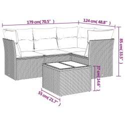 Salon de jardin 5 pcs avec coussins gris résine tressée 