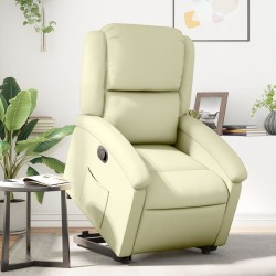Fauteuil inclinable crème cuir véritable 