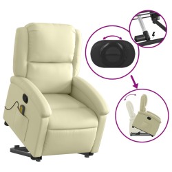 Fauteuil inclinable crème cuir véritable 