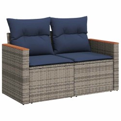 Salon de jardin 5 pcs avec coussins gris résine tressée 