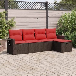 Salon de jardin avec coussins 5 pcs marron résine tressée 