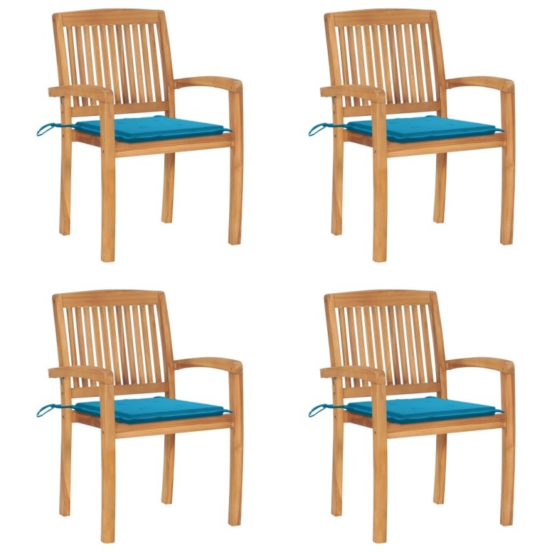 Chaises de jardin empilables avec coussins lot de 4 Teck solide 