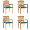 Chaises de jardin empilables avec coussins lot de 4 Teck solide 