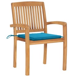 Chaises de jardin empilables avec coussins lot de 4 Teck solide 