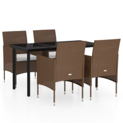 Ensemble à manger de jardin coussins 5 pcs Marron/noir 