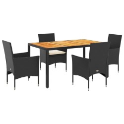 Ensemble à manger de jardin et coussins 5 pcs noir rotin acacia 