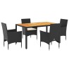 Ensemble à manger de jardin et coussins 5 pcs noir rotin acacia 