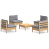 Salon de jardin 5 pcs avec coussins gris bois de pin 