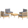 Salon de jardin 5 pcs avec coussins gris bois de pin 