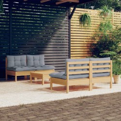 Salon de jardin 5 pcs avec coussins gris bois de pin 
