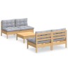 Salon de jardin 5 pcs avec coussins gris bois de pin 