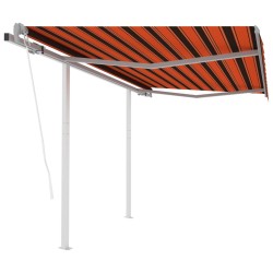 Auvent rétractable automatique et poteaux 3x2,5 m Orange marron 