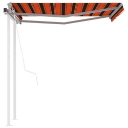 Auvent rétractable automatique et poteaux 3x2,5 m Orange marron 