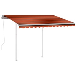Auvent rétractable automatique et poteaux 3x2,5 m Orange marron 