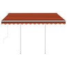 Auvent rétractable automatique et poteaux 3x2,5 m Orange marron 
