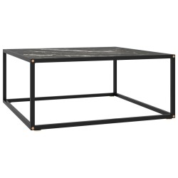 Table basse Noir avec verre marbre noir 80x80x35 cm 