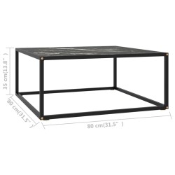 Table basse Noir avec verre marbre noir 80x80x35 cm 