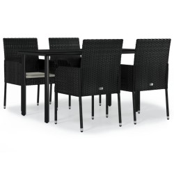 Ensemble à manger de jardin coussins 5pcs Noir Résine tressée 