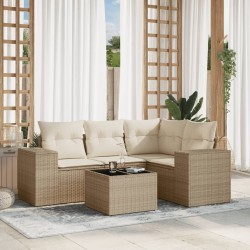 Salon de jardin avec coussins 5 pcs beige résine tressée 