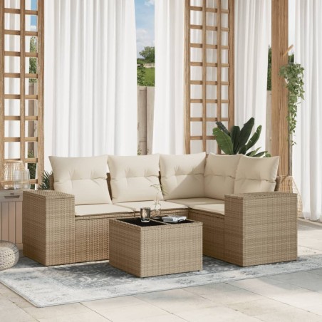 Salon de jardin avec coussins 5 pcs beige résine tressée 