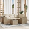 Salon de jardin avec coussins 5 pcs beige résine tressée 