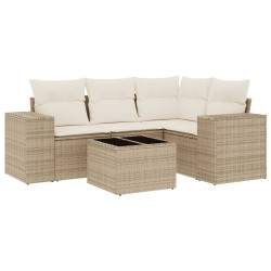 Salon de jardin avec coussins 5 pcs beige résine tressée 